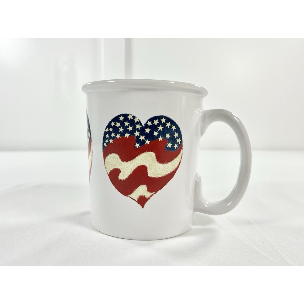 Vintage American Flag Heart Coffee‎ Mug Patriotic Americana 4th of July USA Cup
